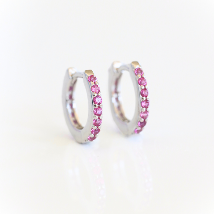 Pink Crystal Huggie Hoop Earrings