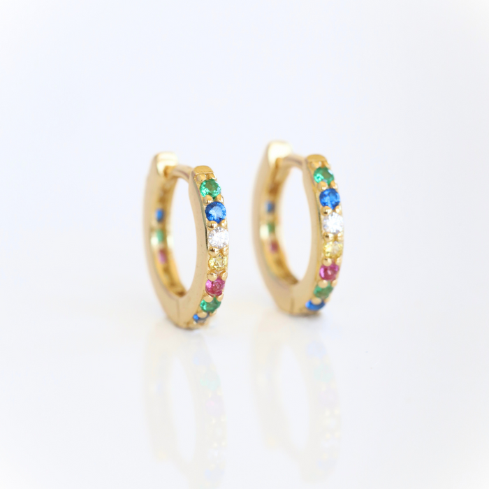 Rainbow Crystal Huggie Hoop Earrings