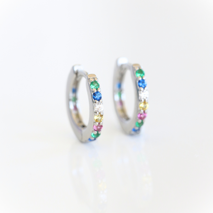 Rainbow Crystal Huggie Hoop Earrings