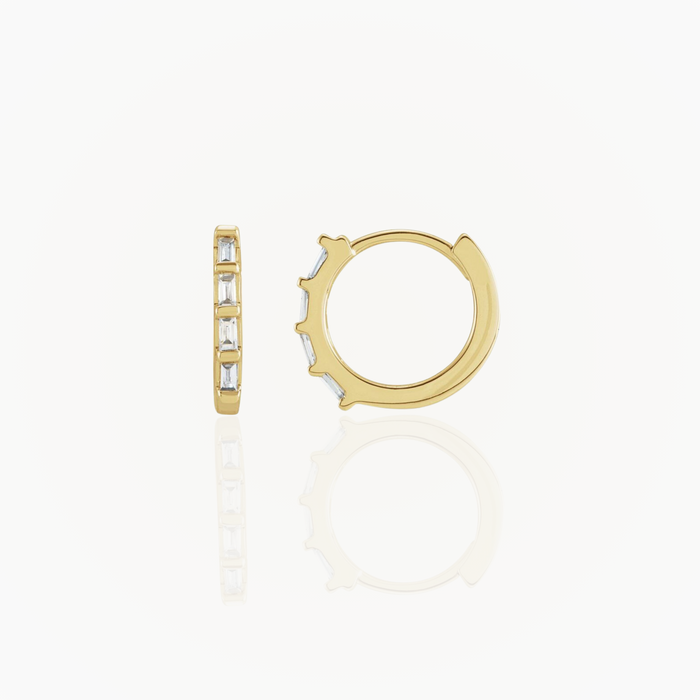 14k Gold Natural Diamond Baguette Huggie Hoop Earrings