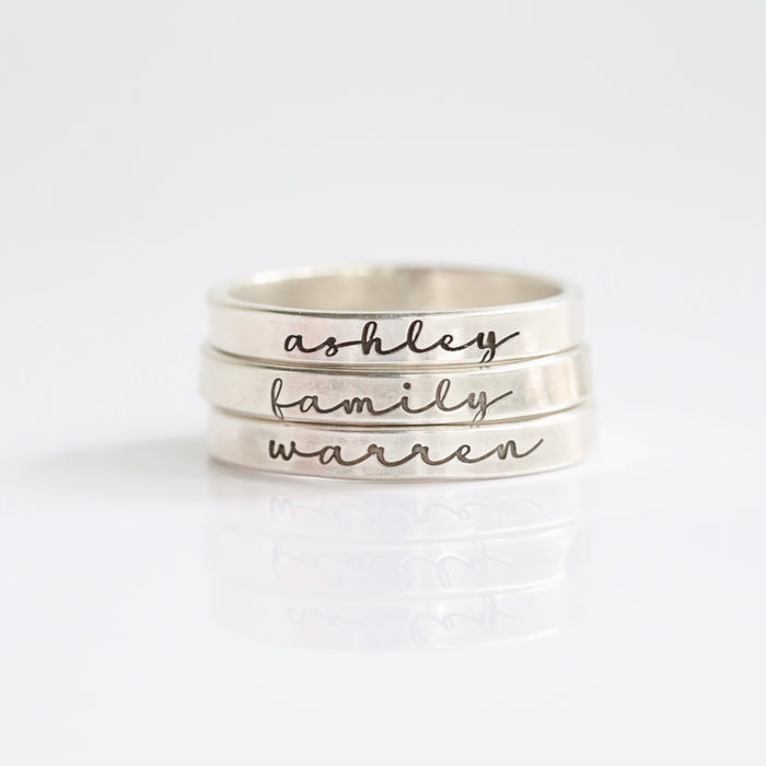 Matching set of Personalized Rings Couples wide rings Silver Gold Stai–  LillaDesigns