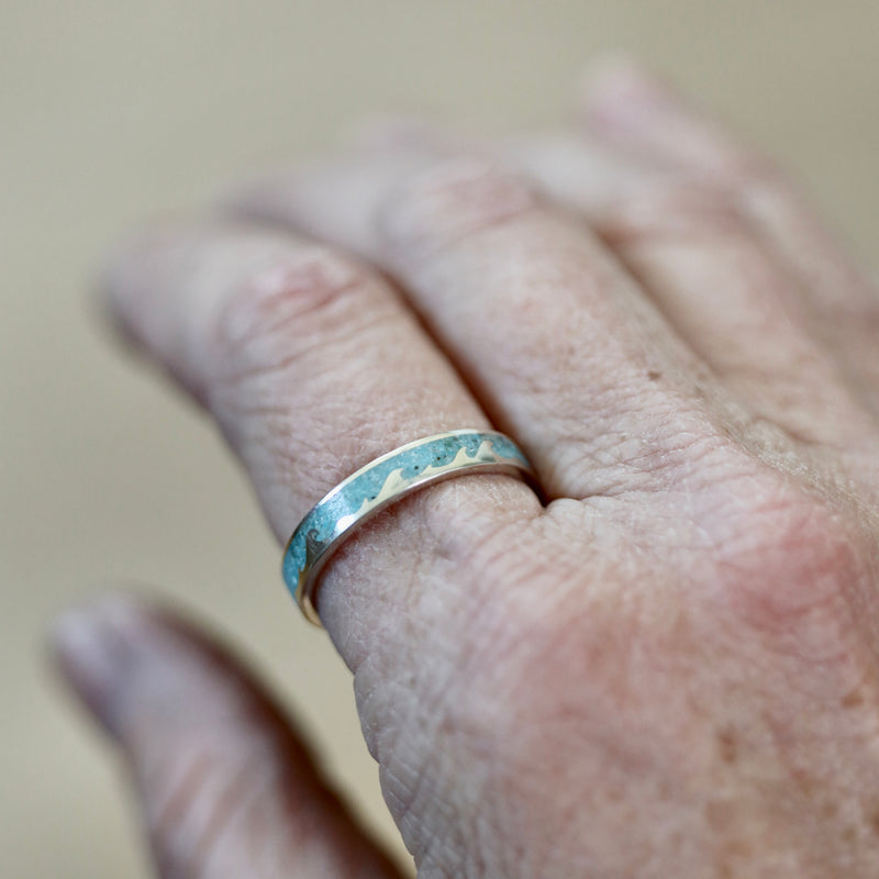 Waves Apatite Gemstone Inlay Ring