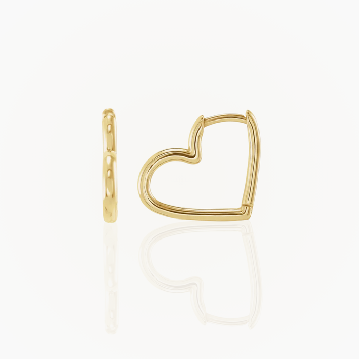 14k Gold Heart Huggie Hoop Earrings