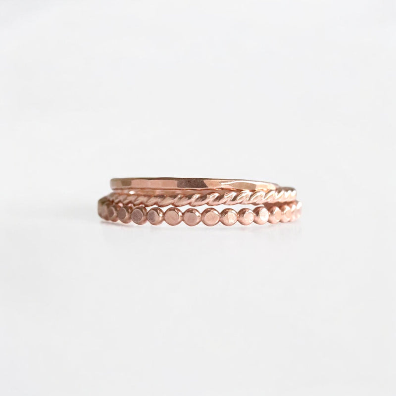 Rose Gold-filled hammered, dotted, twisted band set