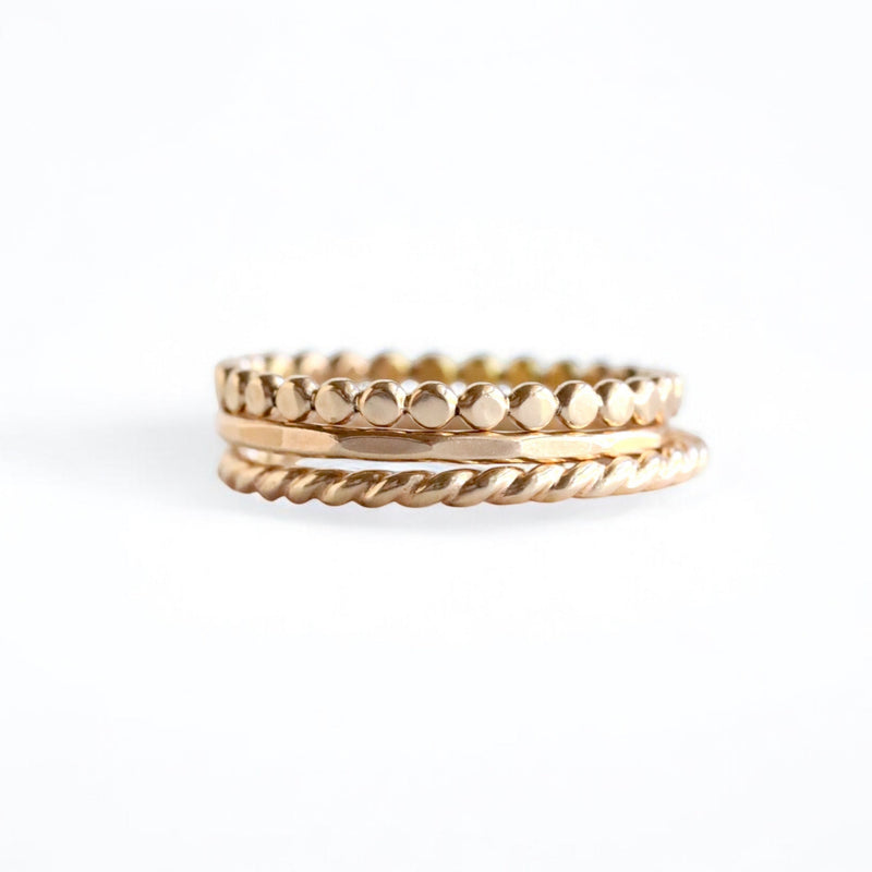 Gold-filled hammered, dotted, twisted band set
