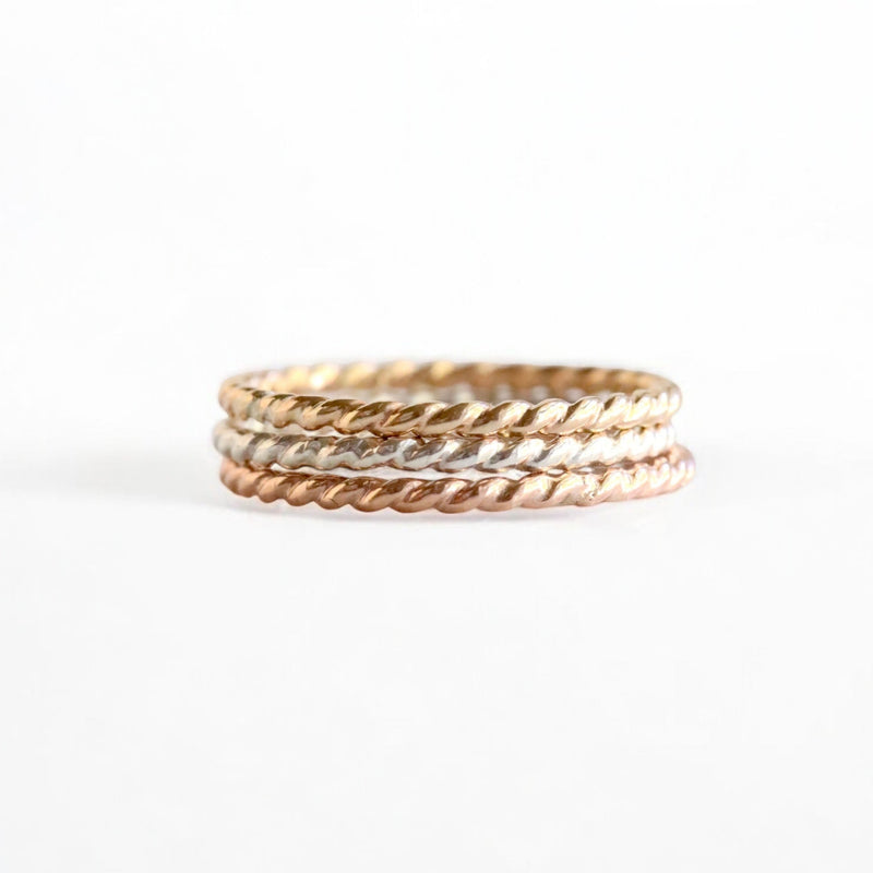 Gold-filled rope textured stackable ring